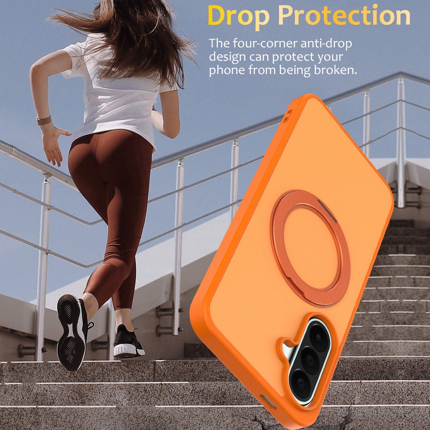 For Galaxy A57 5G Skin Feel Revolving Kickstand Magnetic Phone Case(Orange)