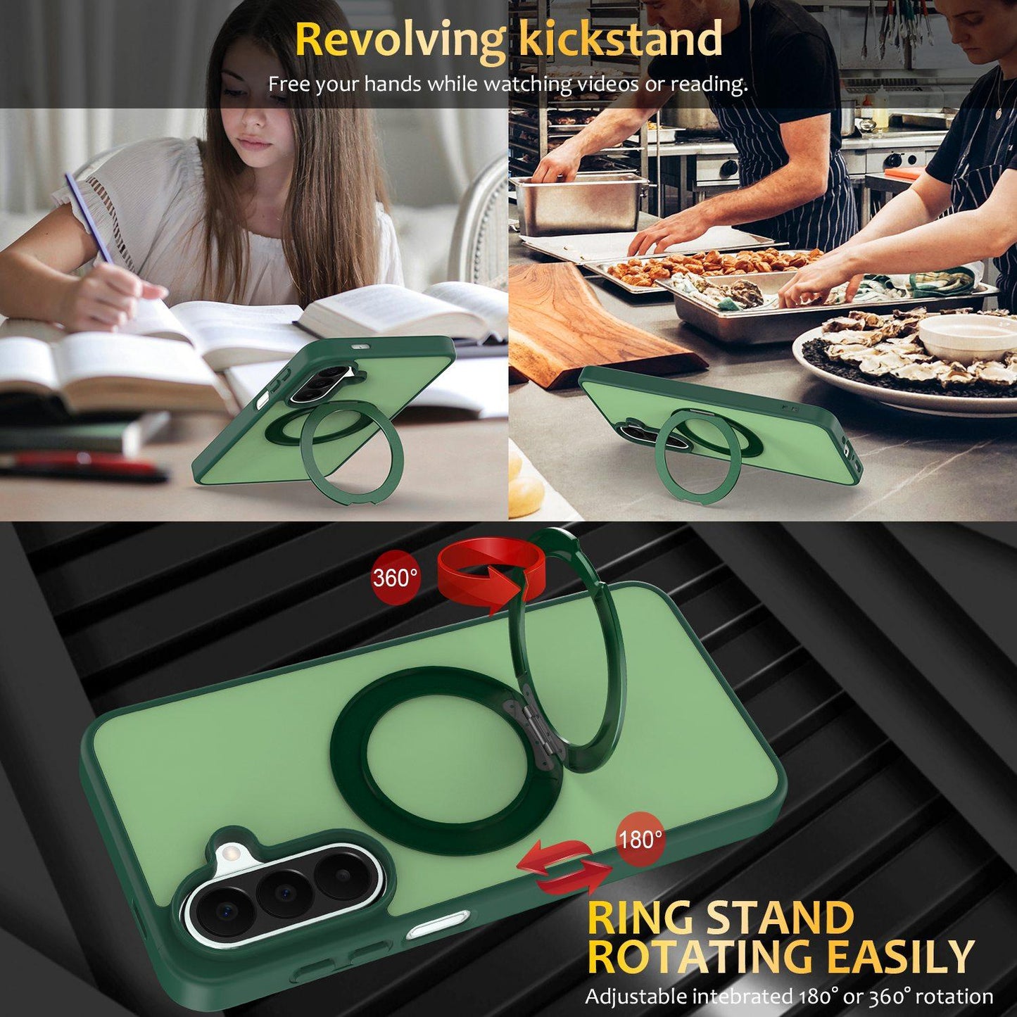 For Galaxy S25 FE / S26 FE 5G Skin Feel Revolving Kickstand Magnetic Phone Case(Green)