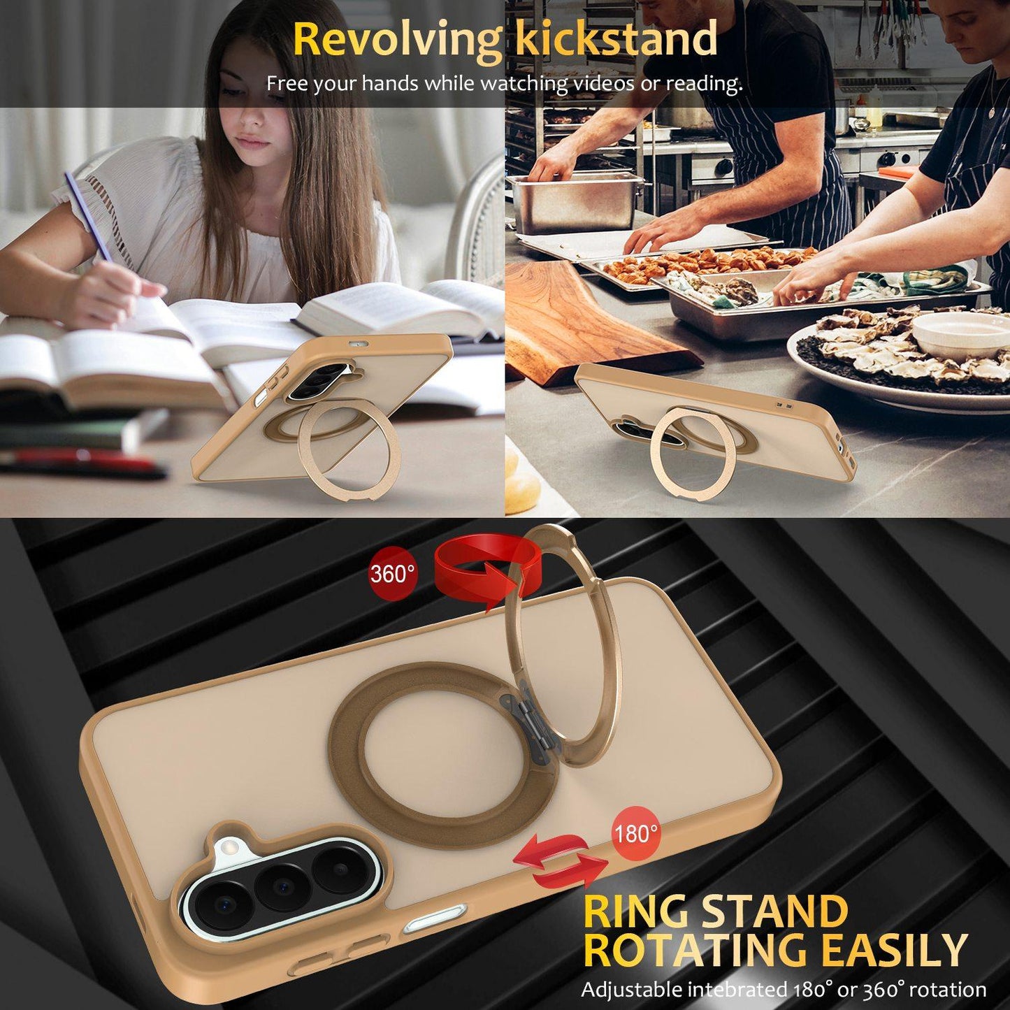 For Galaxy S25 FE / S26 FE 5G Skin Feel Revolving Kickstand Magnetic Phone Case(Gold)