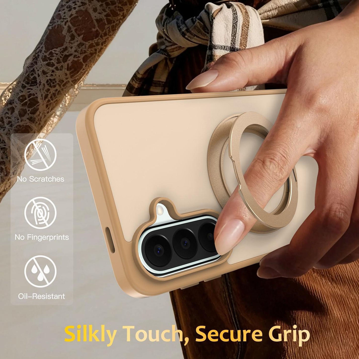 For Galaxy S25 FE / S26 FE 5G Skin Feel Revolving Kickstand Magnetic Phone Case(Gold)