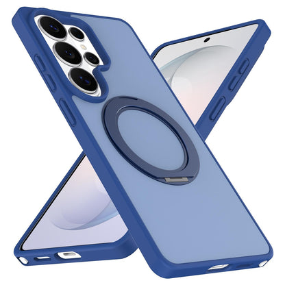 For Galaxy S26 Ultra 5G Skin Feel Revolving Kickstand Magnetic Phone Case(Blue)