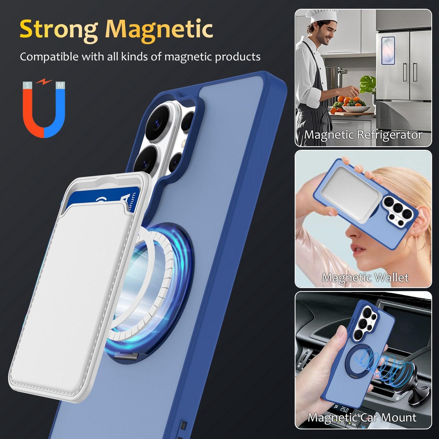 For Galaxy S26 Ultra 5G Skin Feel Revolving Kickstand Magnetic Phone Case(Blue)