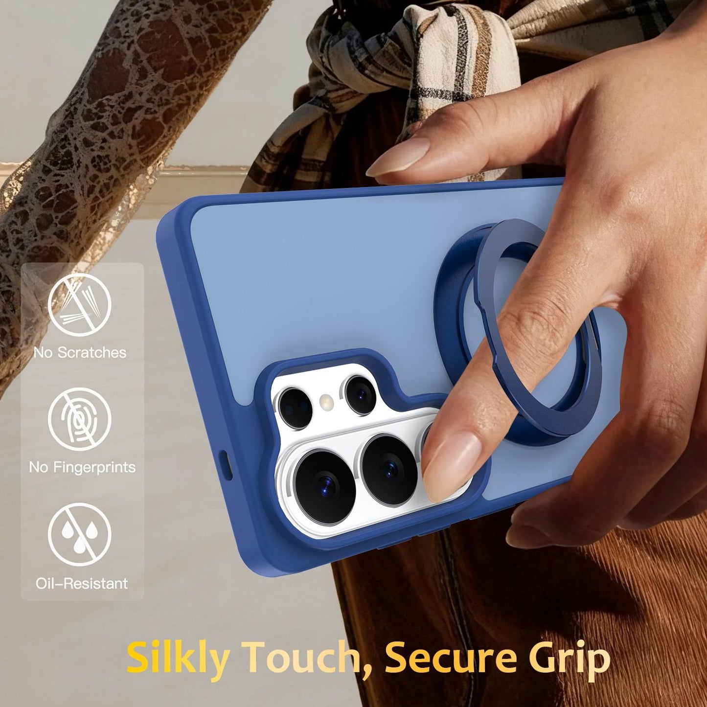 For Galaxy S26 Ultra 5G Skin Feel Revolving Kickstand Magnetic Phone Case(Blue)