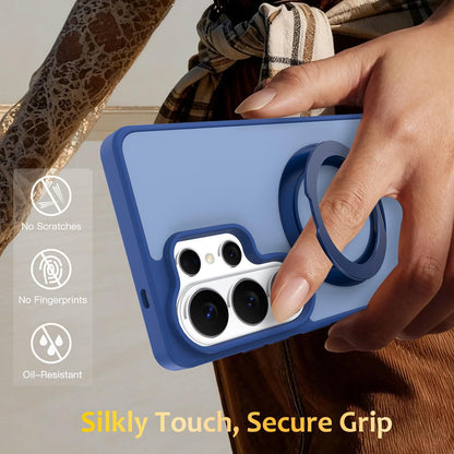 For Galaxy S26 Ultra 5G Skin Feel Revolving Kickstand Magnetic Phone Case(Blue)