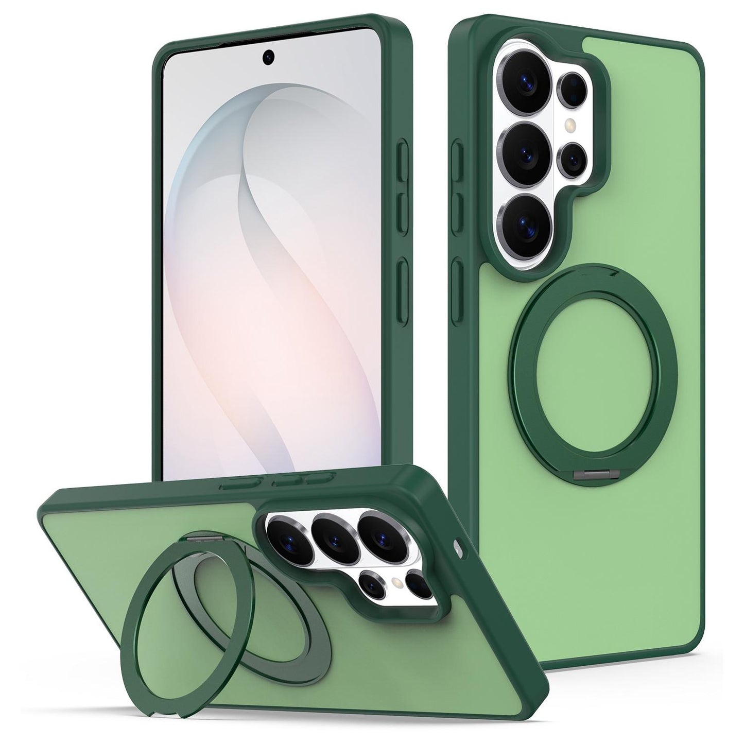 For Galaxy S26 Ultra 5G Skin Feel Revolving Kickstand Magnetic Phone Case(Green)