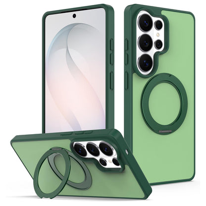 For Galaxy S26 Ultra 5G Skin Feel Revolving Kickstand Magnetic Phone Case(Green)