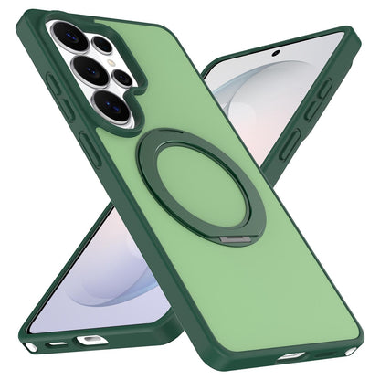 For Galaxy S26 Ultra 5G Skin Feel Revolving Kickstand Magnetic Phone Case(Green)