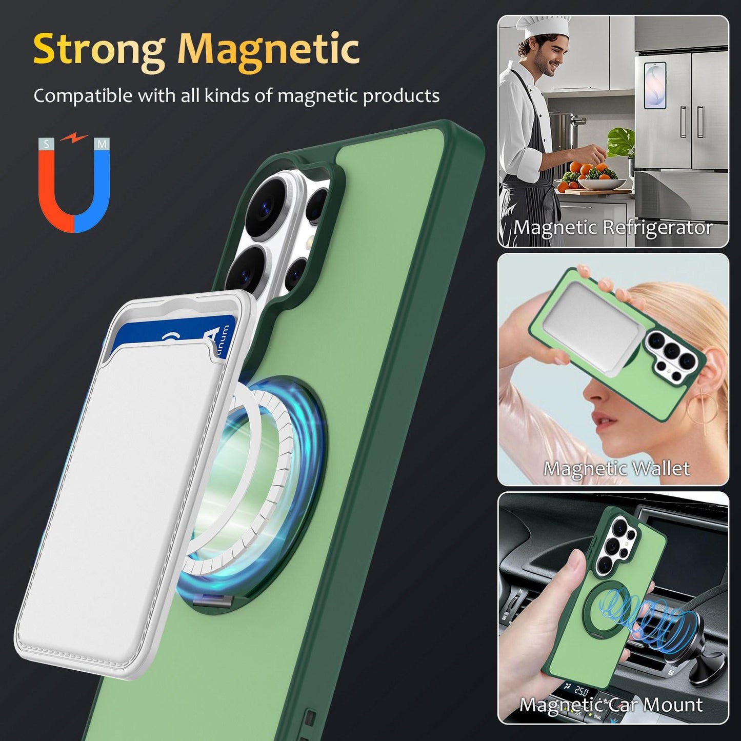 For Galaxy S26 Ultra 5G Skin Feel Revolving Kickstand Magnetic Phone Case(Green)