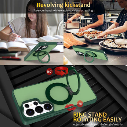 For Galaxy S26 Ultra 5G Skin Feel Revolving Kickstand Magnetic Phone Case(Green)