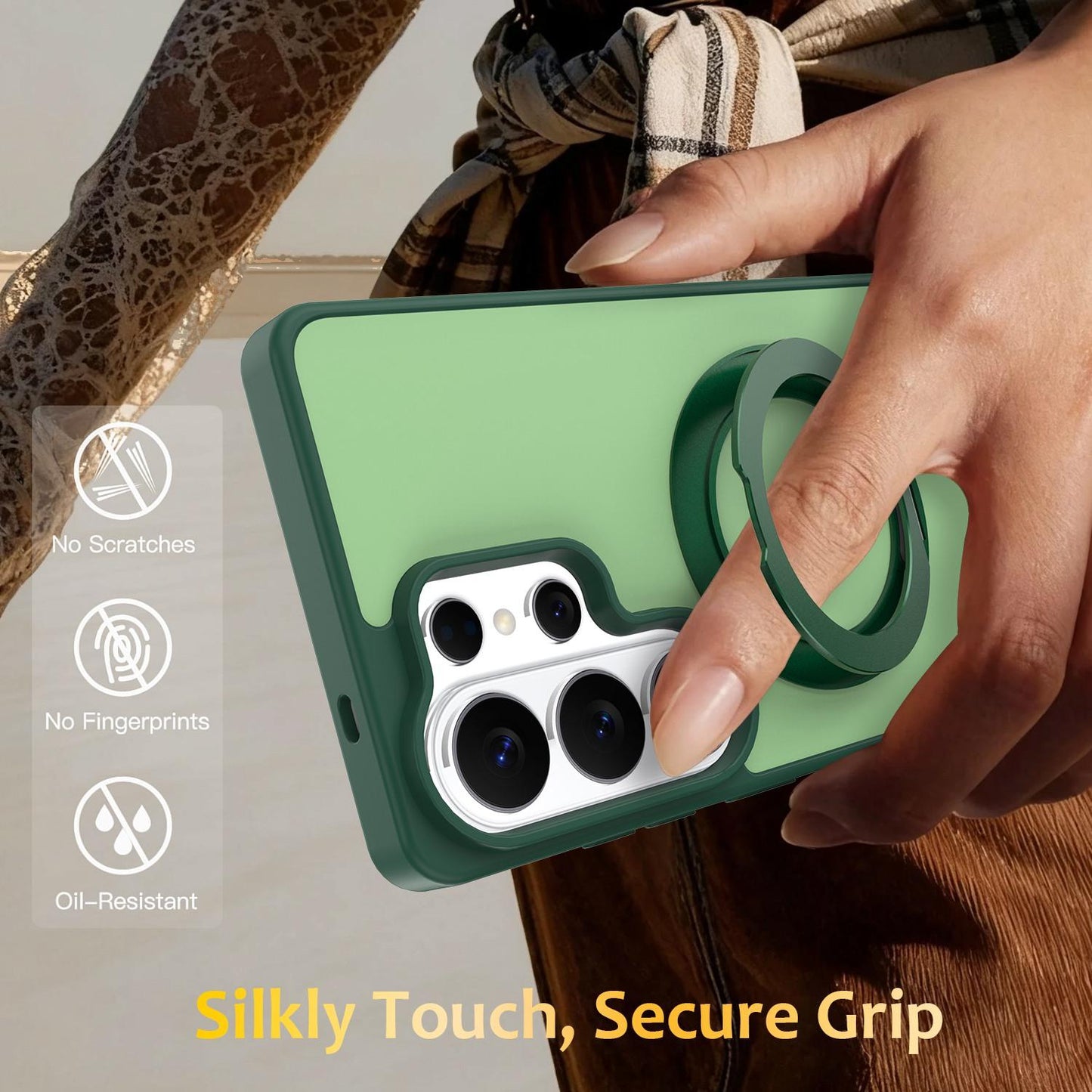 For Galaxy S26 Ultra 5G Skin Feel Revolving Kickstand Magnetic Phone Case(Green)