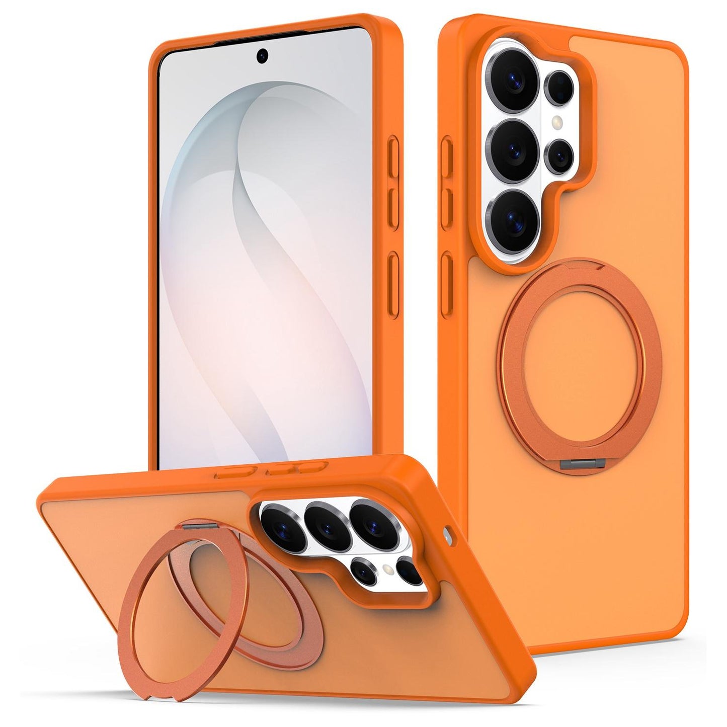 For Galaxy S26 Ultra 5G Skin Feel Revolving Kickstand Magnetic Phone Case(Orange)