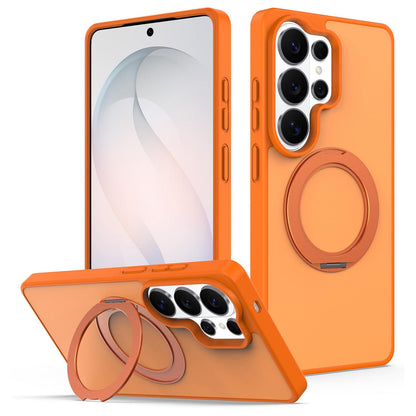 For Galaxy S26 Ultra 5G Skin Feel Revolving Kickstand Magnetic Phone Case(Orange)