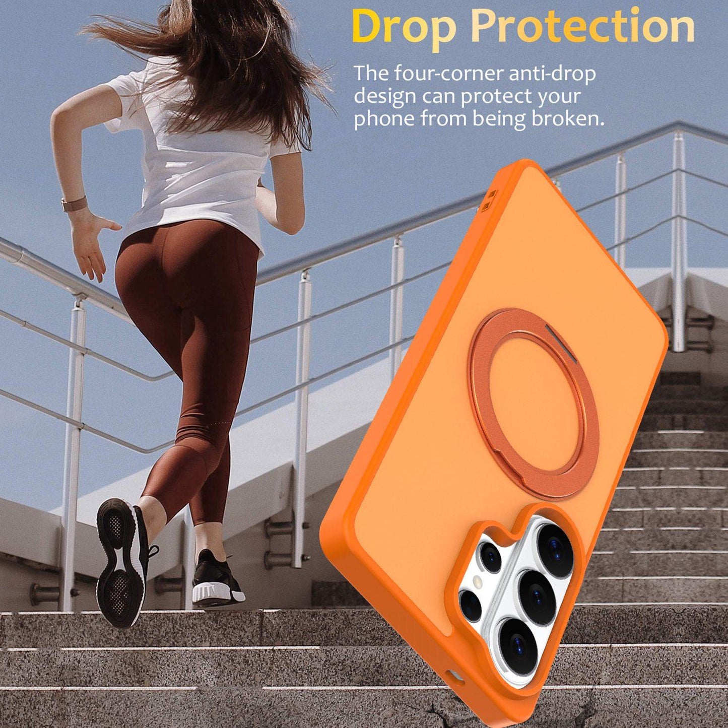 For Galaxy S26 Ultra 5G Skin Feel Revolving Kickstand Magnetic Phone Case(Orange)