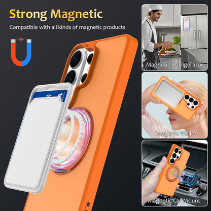 For Galaxy S26 Ultra 5G Skin Feel Revolving Kickstand Magnetic Phone Case(Orange)