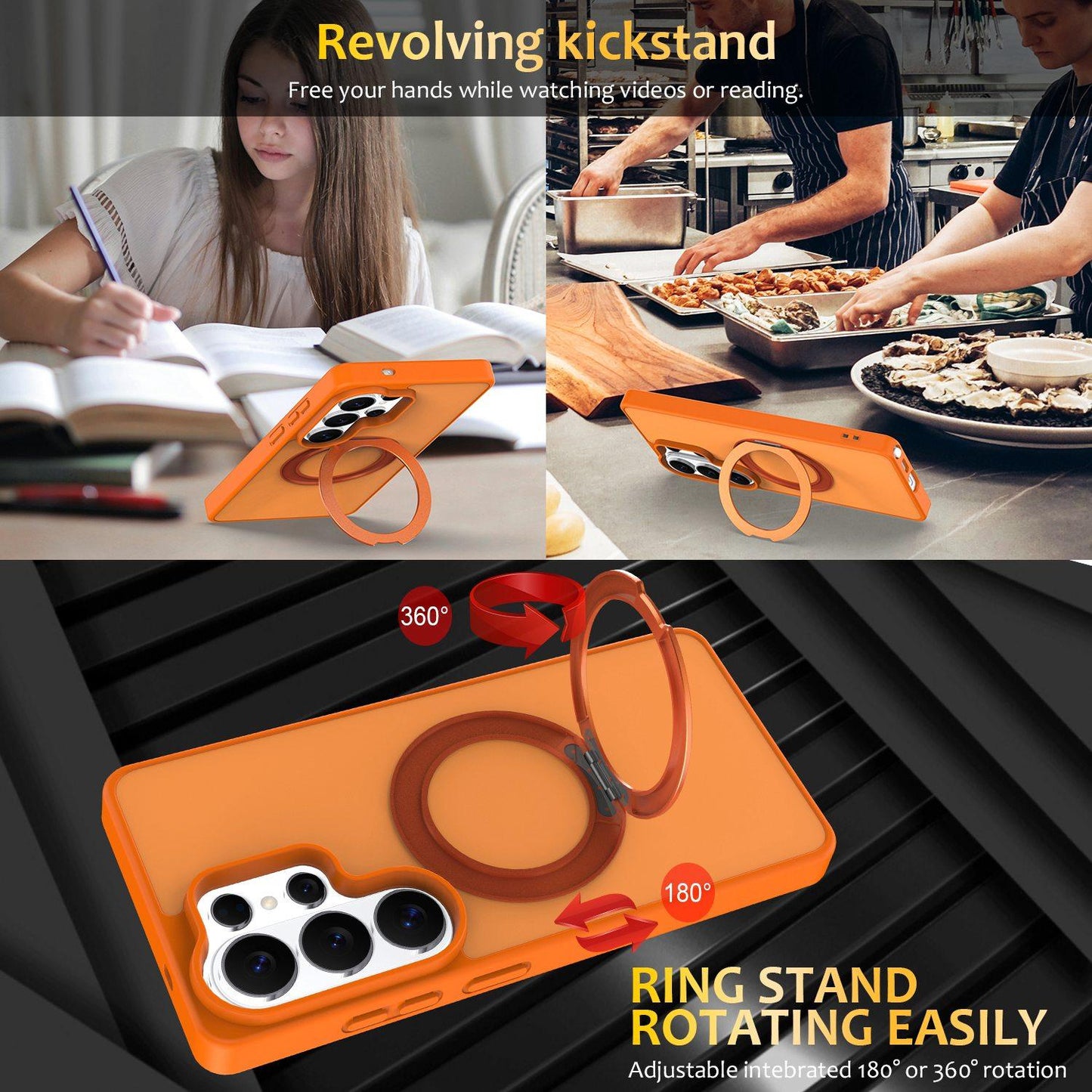 For Galaxy S26 Ultra 5G Skin Feel Revolving Kickstand Magnetic Phone Case(Orange)