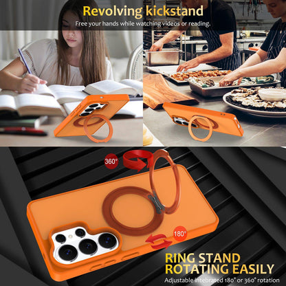 For Galaxy S26 Ultra 5G Skin Feel Revolving Kickstand Magnetic Phone Case(Orange)