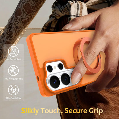For Galaxy S26 Ultra 5G Skin Feel Revolving Kickstand Magnetic Phone Case(Orange)