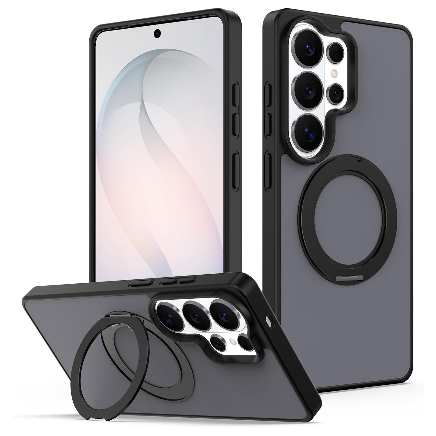 For Galaxy S26 Ultra 5G Skin Feel Revolving Kickstand Magnetic Phone Case(Black)