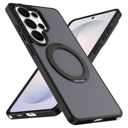 For Galaxy S26 Ultra 5G Skin Feel Revolving Kickstand Magnetic Phone Case(Black)