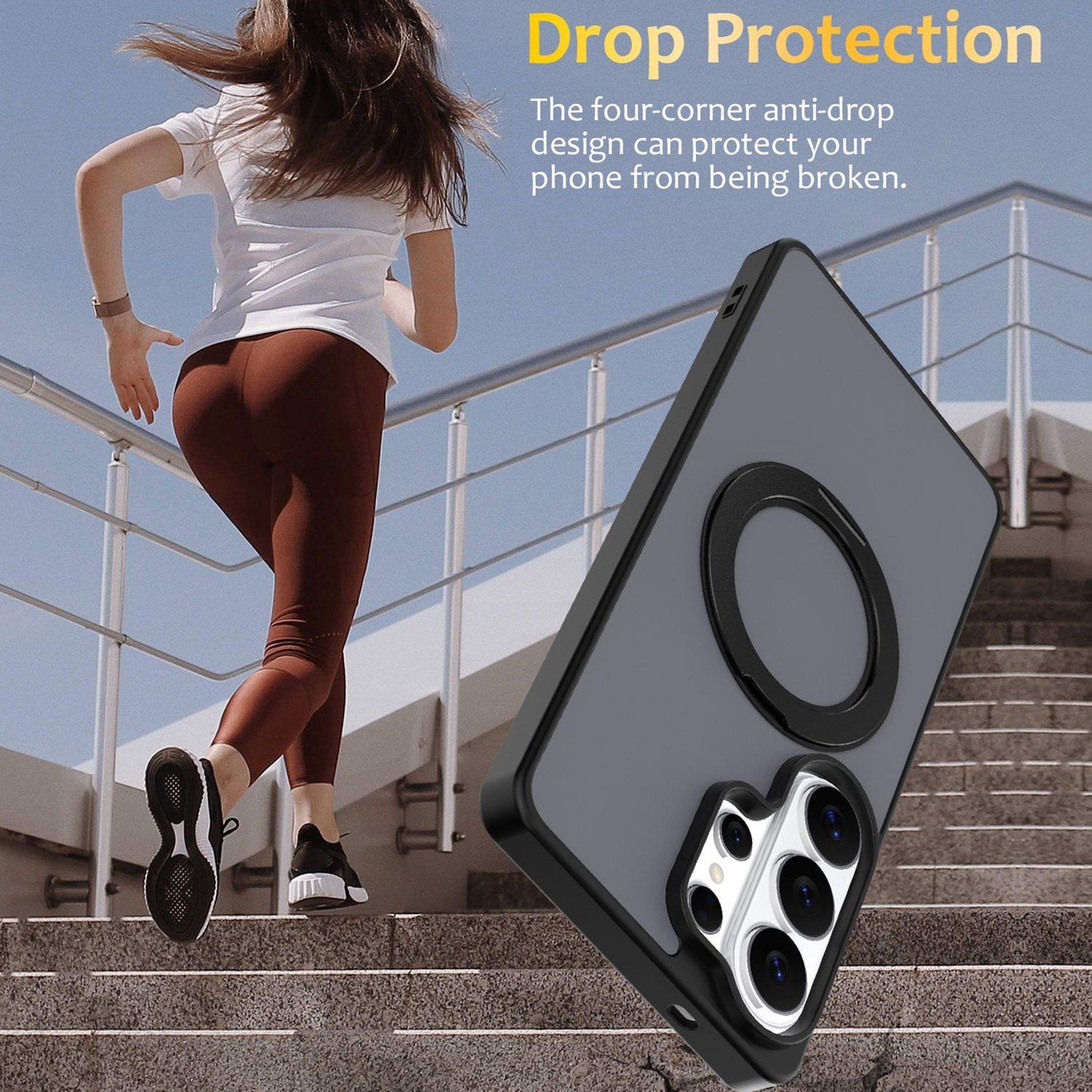 For Galaxy S26 Ultra 5G Skin Feel Revolving Kickstand Magnetic Phone Case(Black)