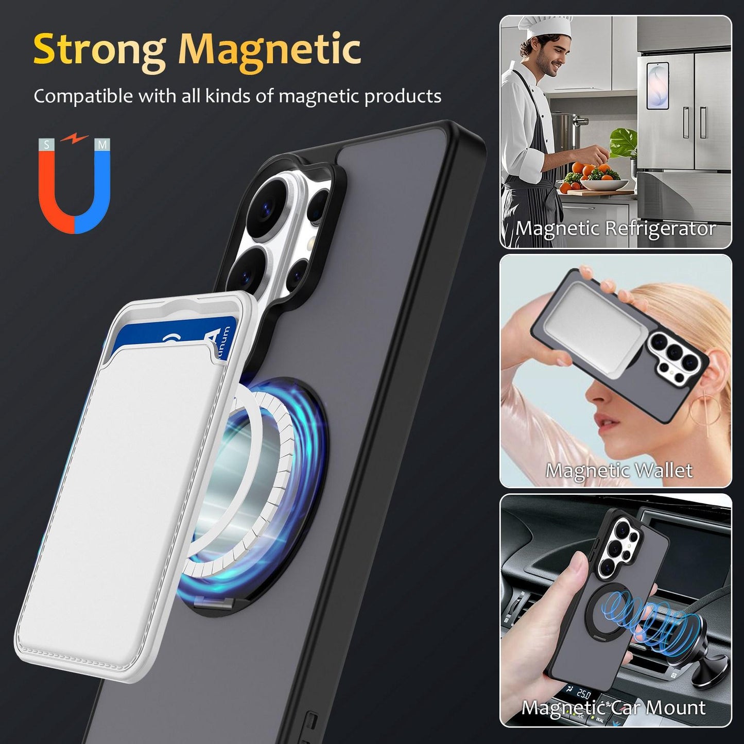 For Galaxy S26 Ultra 5G Skin Feel Revolving Kickstand Magnetic Phone Case(Black)