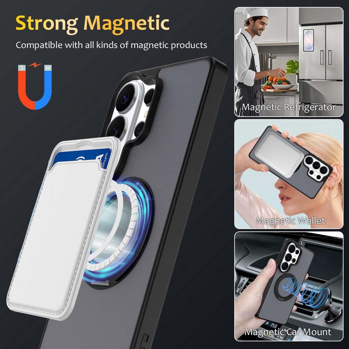 For Galaxy S26 Ultra 5G Skin Feel Revolving Kickstand Magnetic Phone Case - Black - EDA009989214D