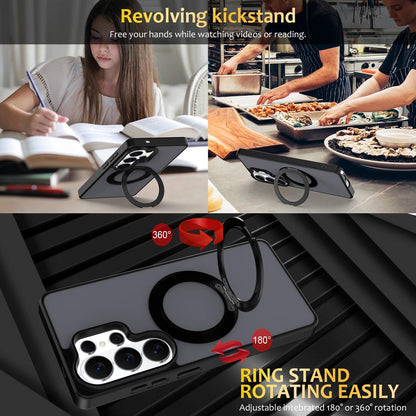 For Galaxy S26 Ultra 5G Skin Feel Revolving Kickstand Magnetic Phone Case(Black)