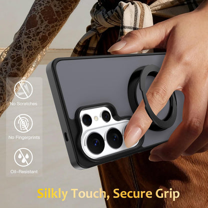 For Galaxy S26 Ultra 5G Skin Feel Revolving Kickstand Magnetic Phone Case(Black)