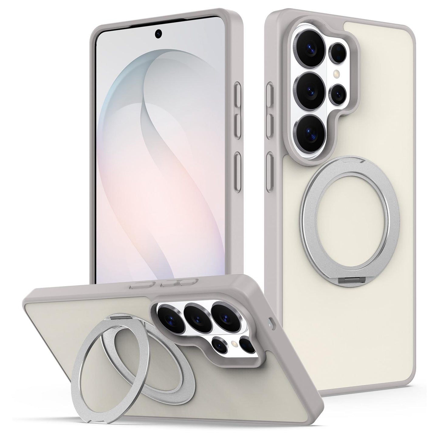 For Galaxy S26 Ultra 5G Skin Feel Revolving Kickstand Magnetic Phone Case(Grey)