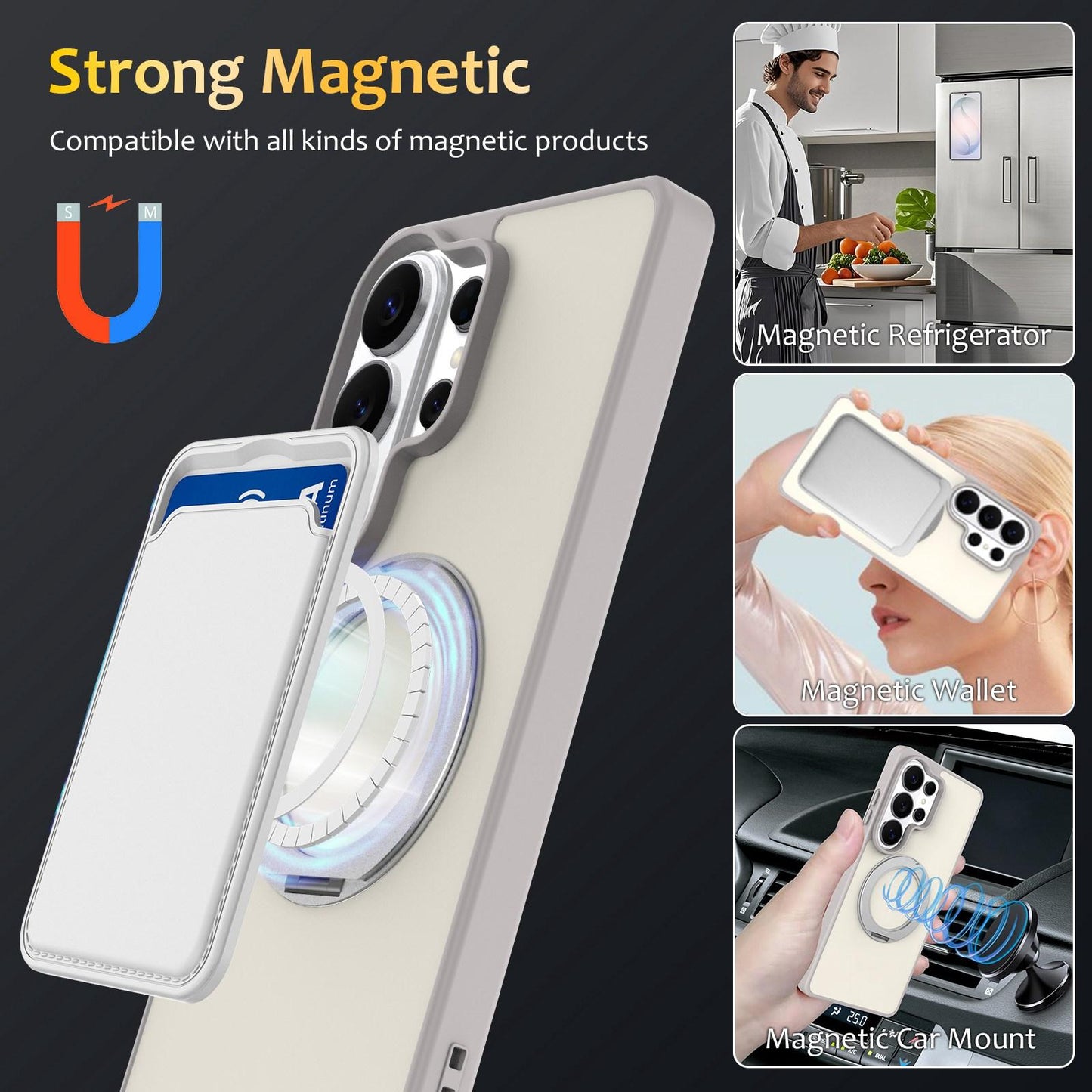 For Galaxy S26 Ultra 5G Skin Feel Revolving Kickstand Magnetic Phone Case(Grey)
