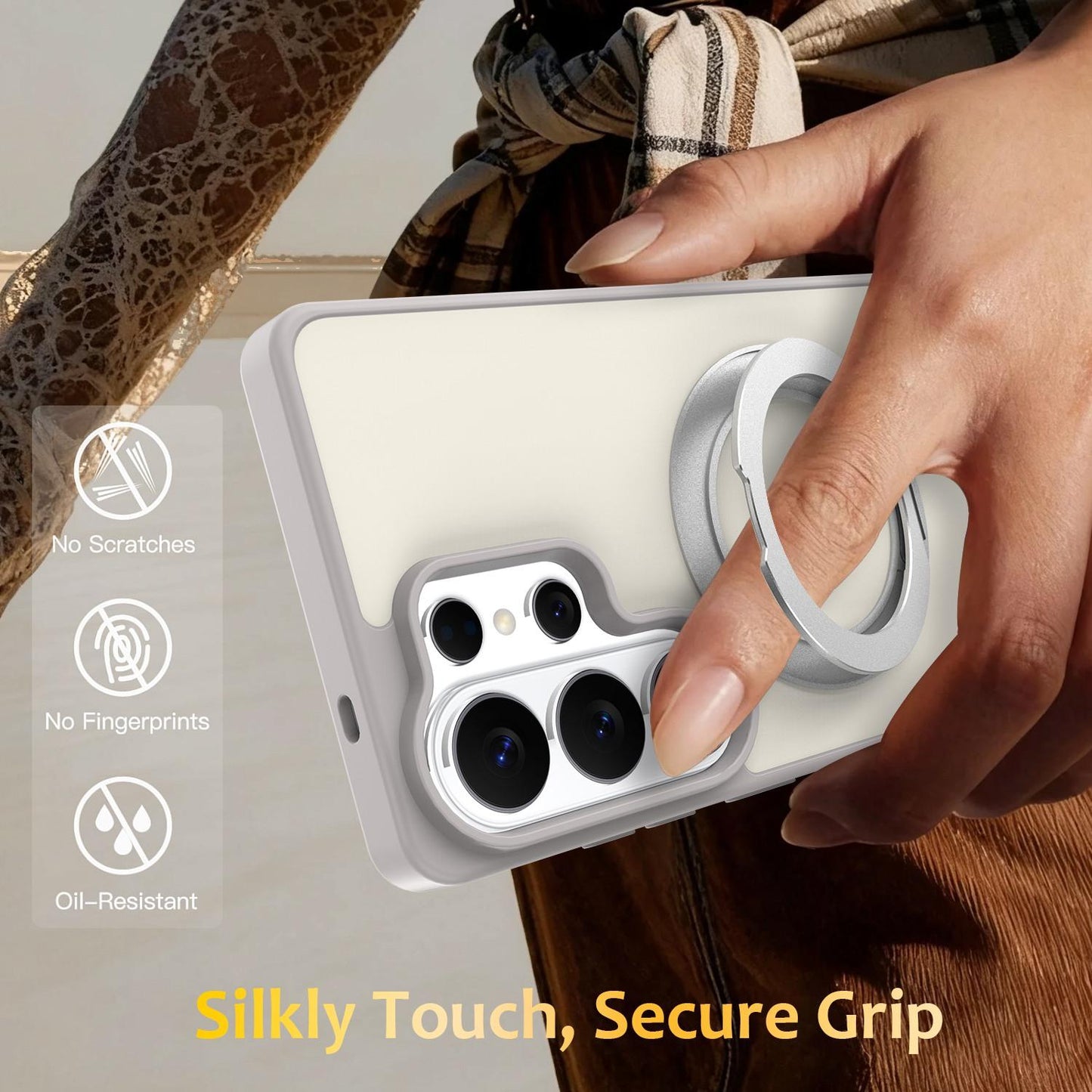 For Galaxy S26 Ultra 5G Skin Feel Revolving Kickstand Magnetic Phone Case(Grey)