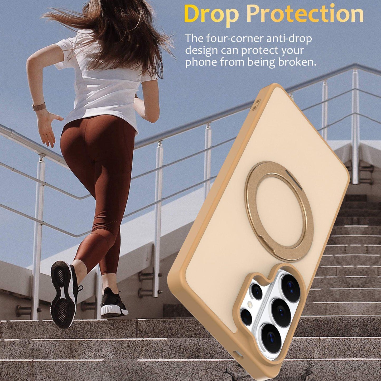 For Galaxy S26 Ultra 5G Skin Feel Revolving Kickstand Magnetic Phone Case(Gold)