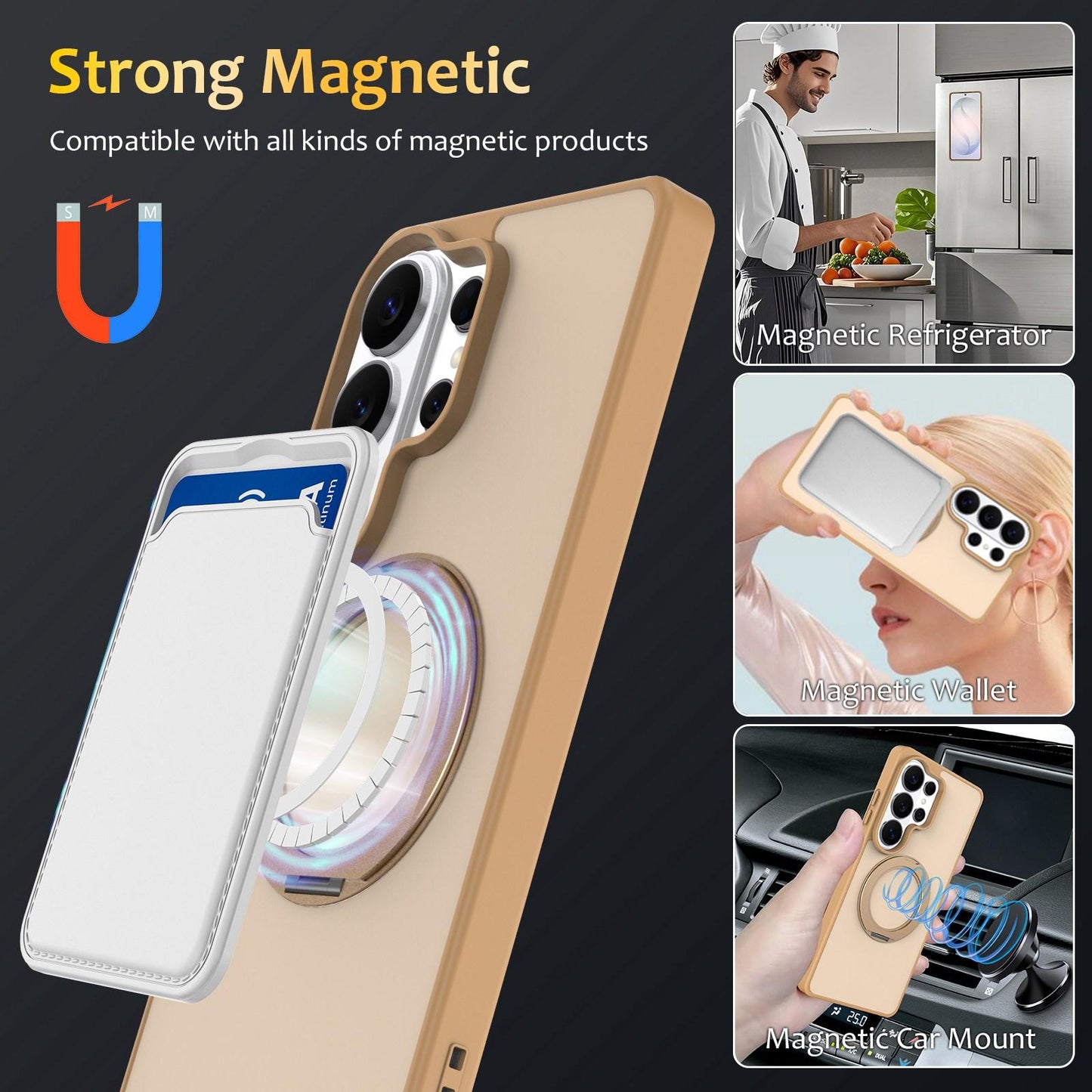 For Galaxy S26 Ultra 5G Skin Feel Revolving Kickstand Magnetic Phone Case(Gold)