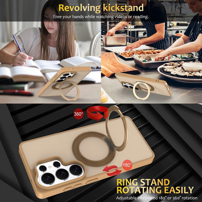 For Galaxy S26 Ultra 5G Skin Feel Revolving Kickstand Magnetic Phone Case(Gold)