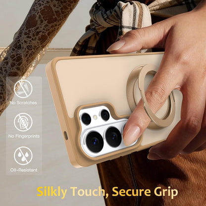 For Galaxy S26 Ultra 5G Skin Feel Revolving Kickstand Magnetic Phone Case(Gold)