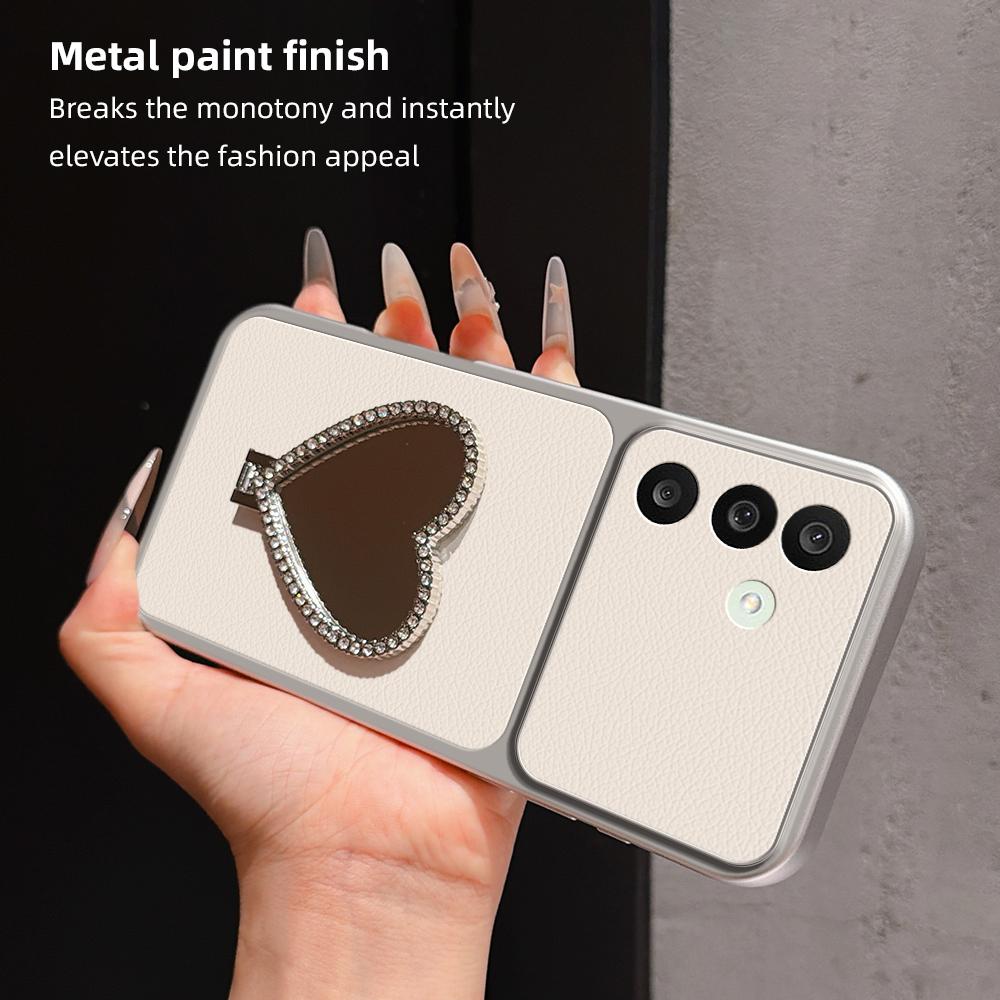 For Galaxy A27 5G Lambskin Series Skin Feel Shockproof Phone Case with Heart Mirror Holder - Orange - EDA009989403E