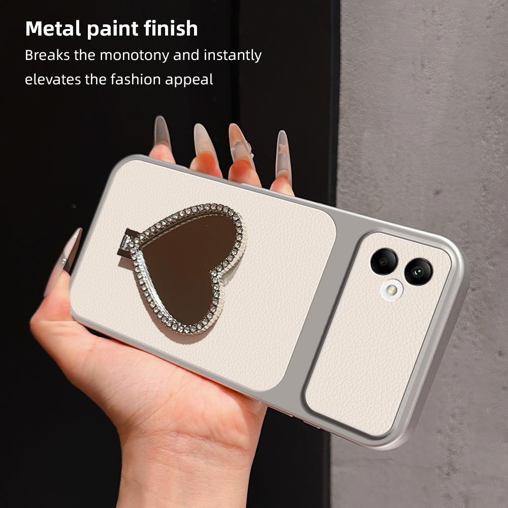 For Galaxy A05 Lambskin Series Skin Feel Shockproof Phone Case with Heart Mirror Holder - Black - EDA009989415C