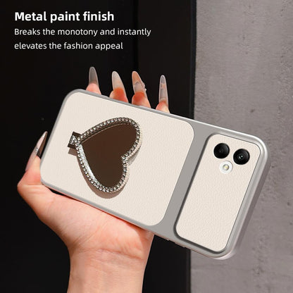 For Galaxy A05 Lambskin Series Skin Feel Shockproof Phone Case with Heart Mirror Holder - Black - EDA009989415C
