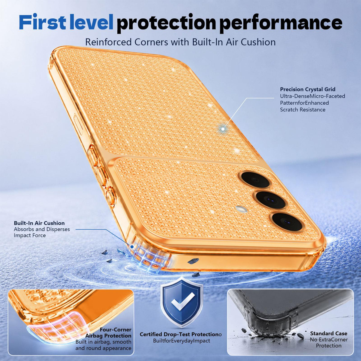 For Galaxy A27 5G / M47 5G Sparkling Diamond Glitter Airbag Phone Case - Orange - EDA009989805B