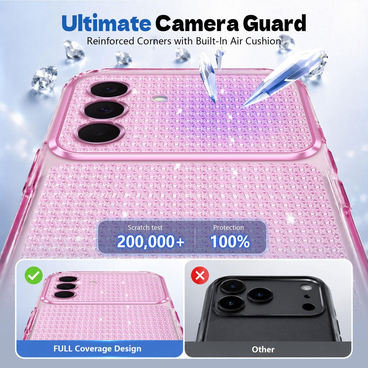 For Galaxy A27 5G / M47 5G Sparkling Diamond Glitter Airbag Phone Case - Pink - EDA009989805C