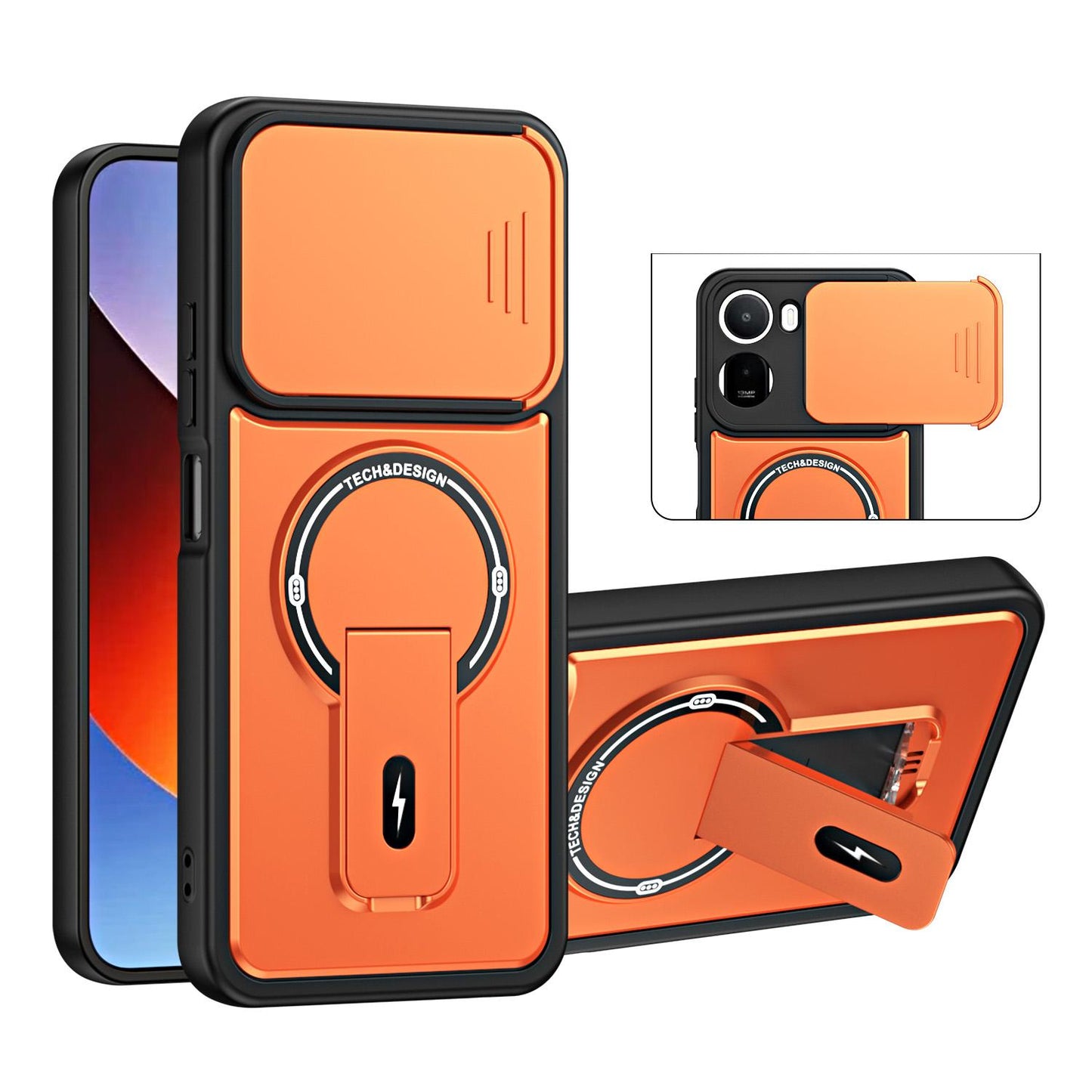 For Redmi A7 Pro 171mm / Poco C85x 5G Sliding Camshield Holder Magnetic Phone Case(Orange)