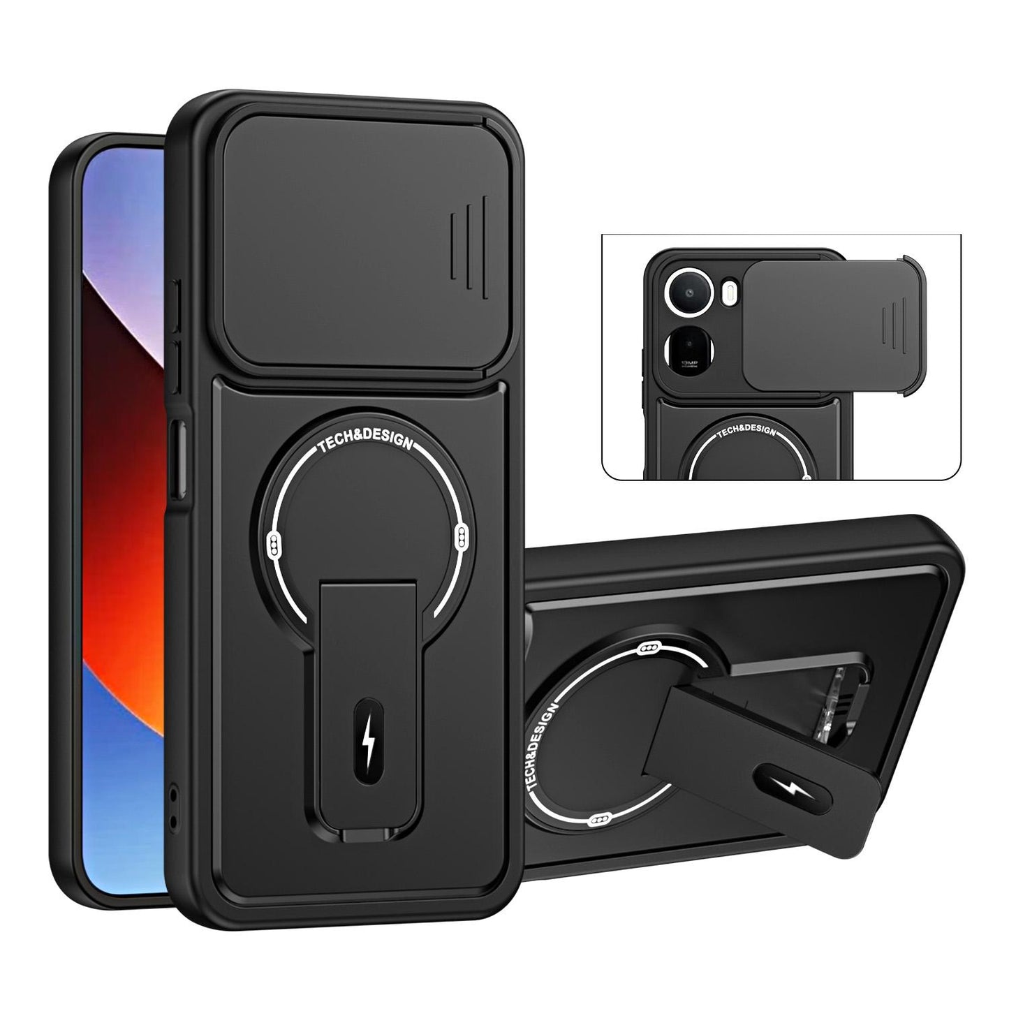For Redmi A7 Pro 171mm / Poco C85x 5G Sliding Camshield Holder Magnetic Phone Case(Black)