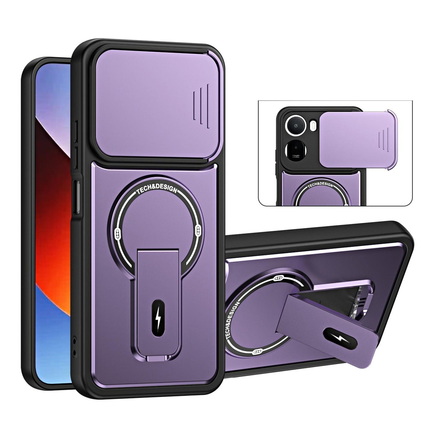 For Redmi A7 Pro 171mm / Poco C85x 5G Sliding Camshield Holder Magnetic Phone Case(Purple)
