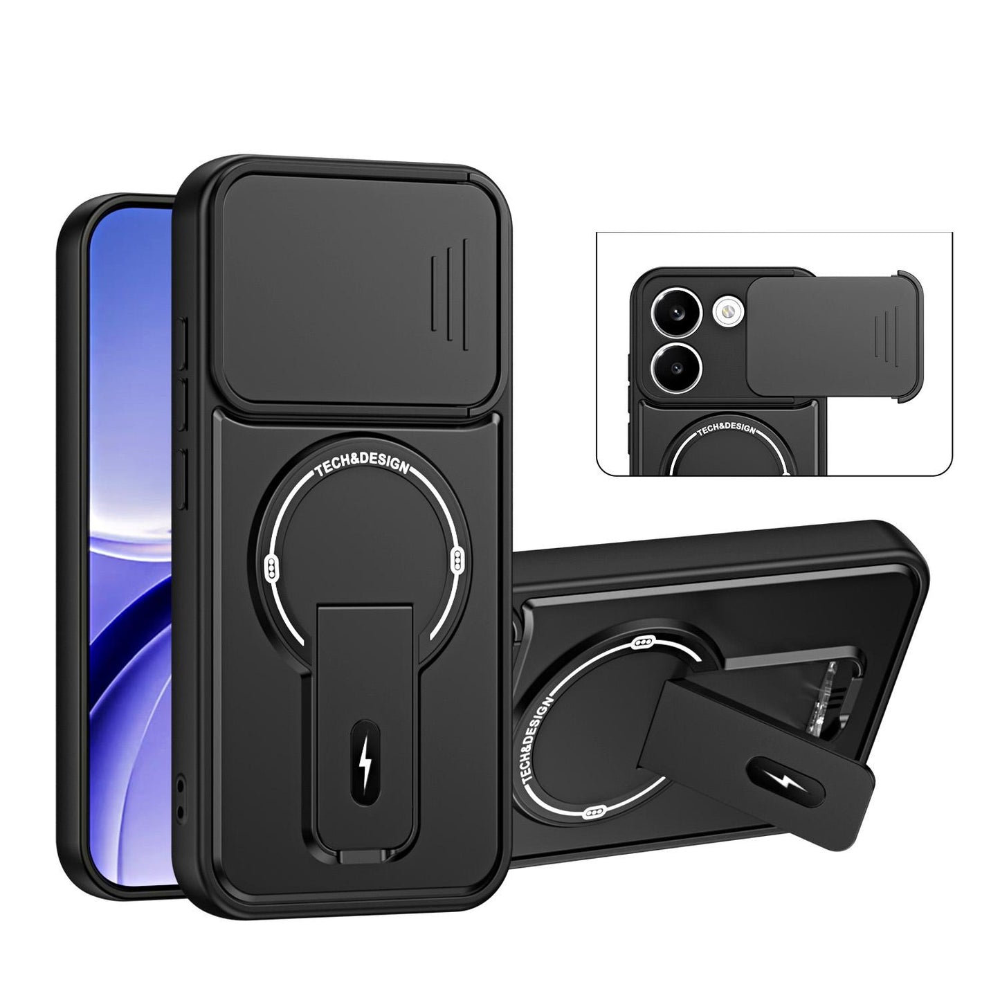 For Redmi Turbo 5 5G / Poco X8 Pro 5G Sliding Camshield Holder Magnetic Phone Case(Black)