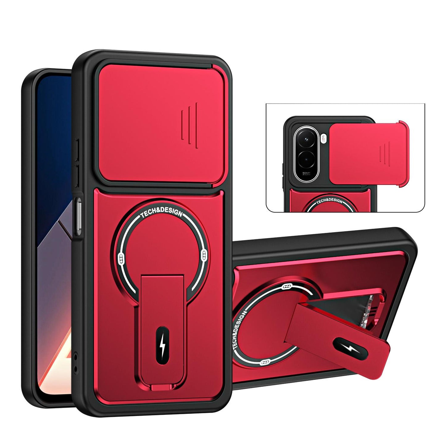 For Xiaomi Poco M7 4G 169mm / M7 Plus Sliding Camshield Holder Magnetic Phone Case(Red)