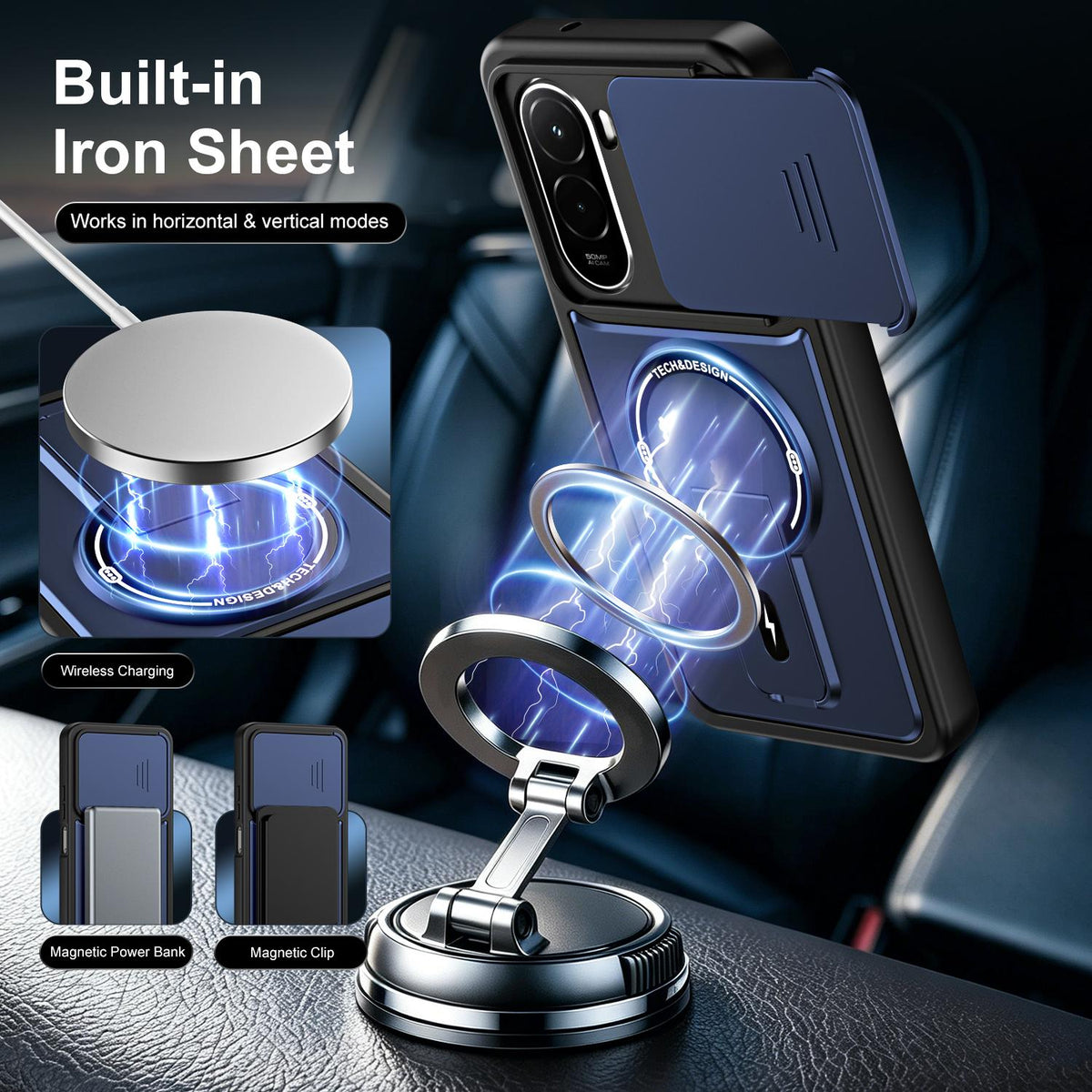 For Xiaomi Poco M7 4G 169mm / M7 Plus Sliding Camshield Holder Magnetic Phone Case - Blue - EDA009990706D