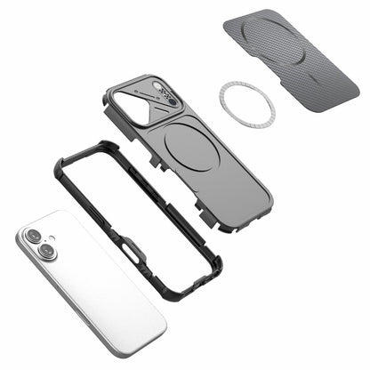For iPhone 16 Plus Rugged Carbon Fiber Texture Airbag Shockproof Magnetic Phone Case(Black)