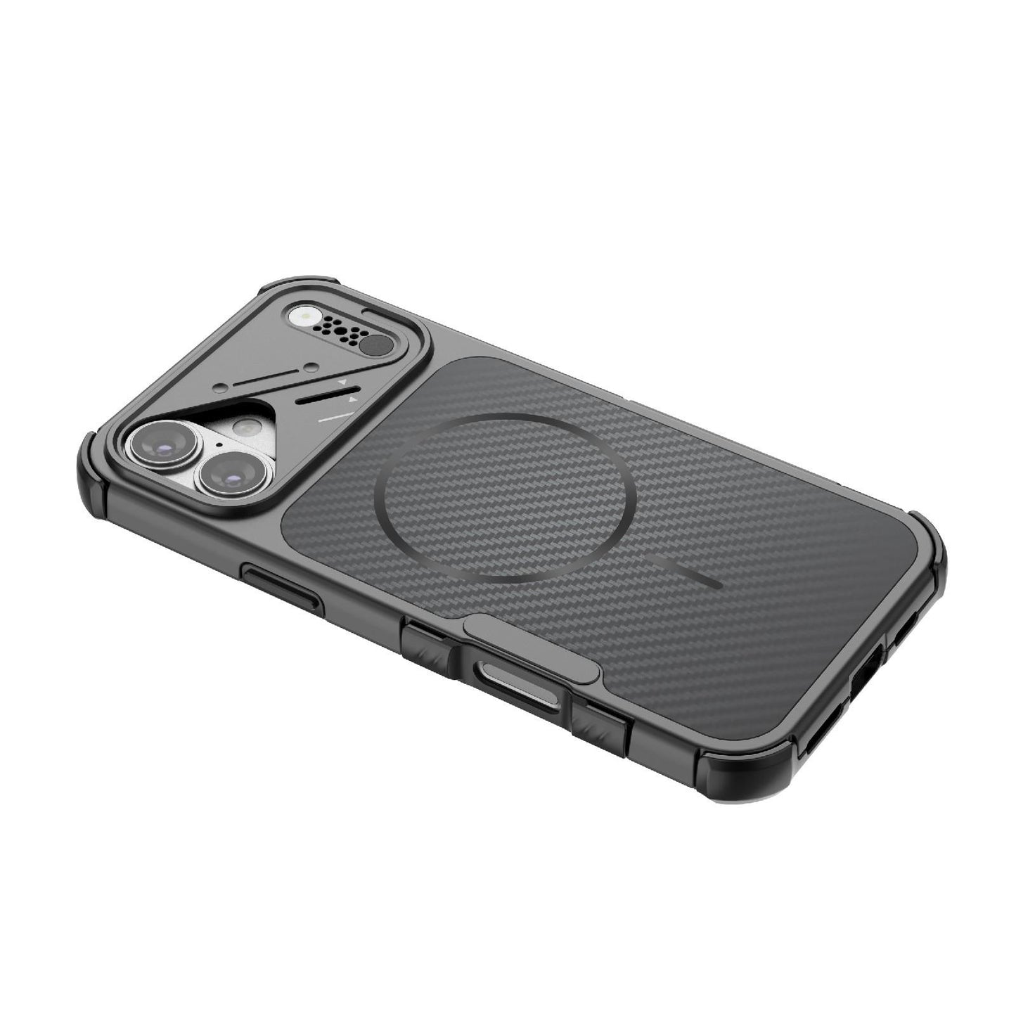 For iPhone 16 Plus Rugged Carbon Fiber Texture Airbag Shockproof Magnetic Phone Case(Black)
