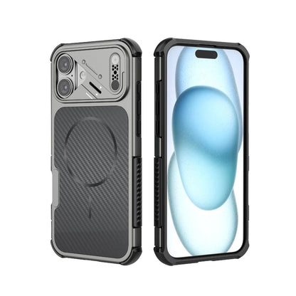 For iPhone 16 Plus Rugged Carbon Fiber Texture Airbag Shockproof Magnetic Phone Case(Gray)