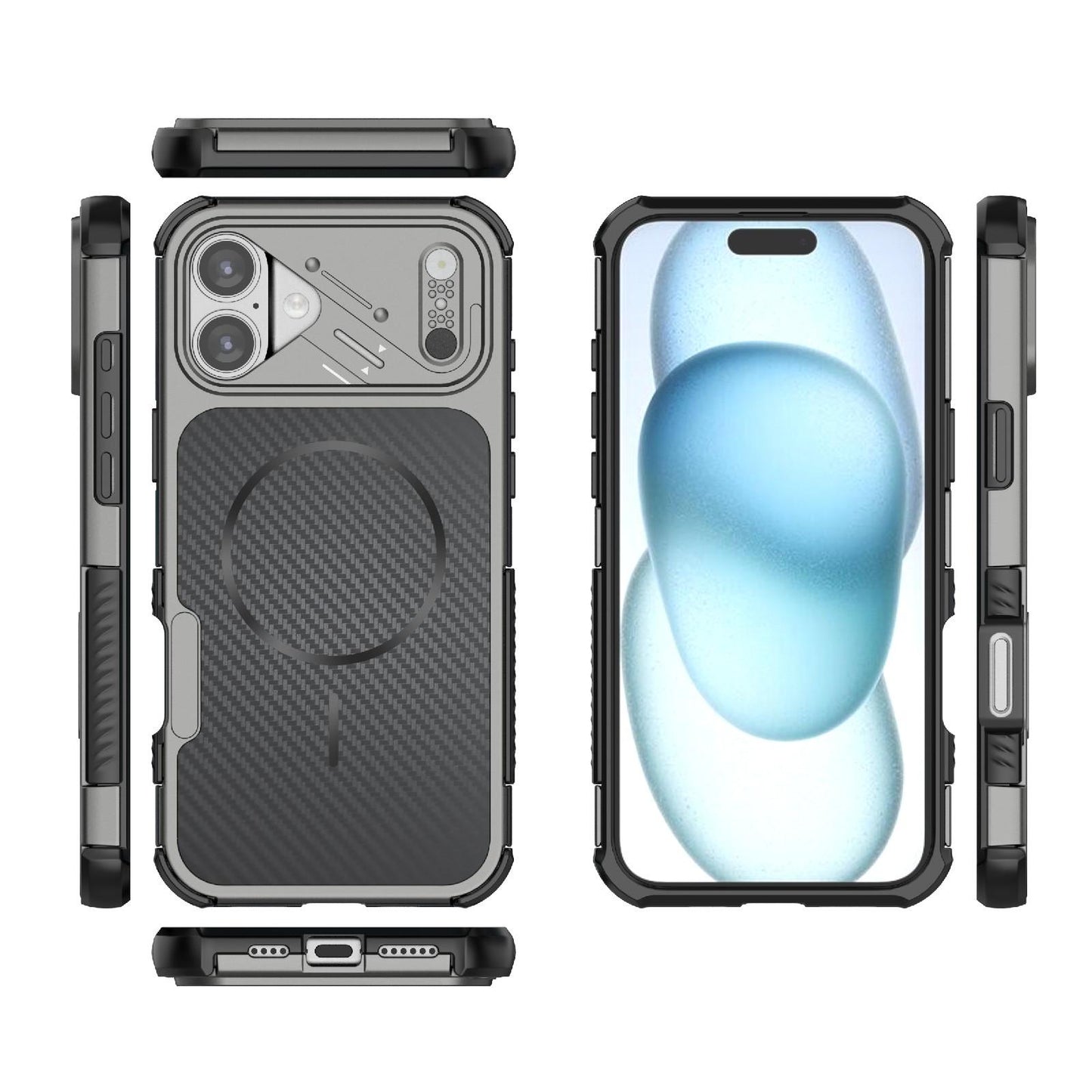 For iPhone 16 Plus Rugged Carbon Fiber Texture Airbag Shockproof Magnetic Phone Case(Gray)